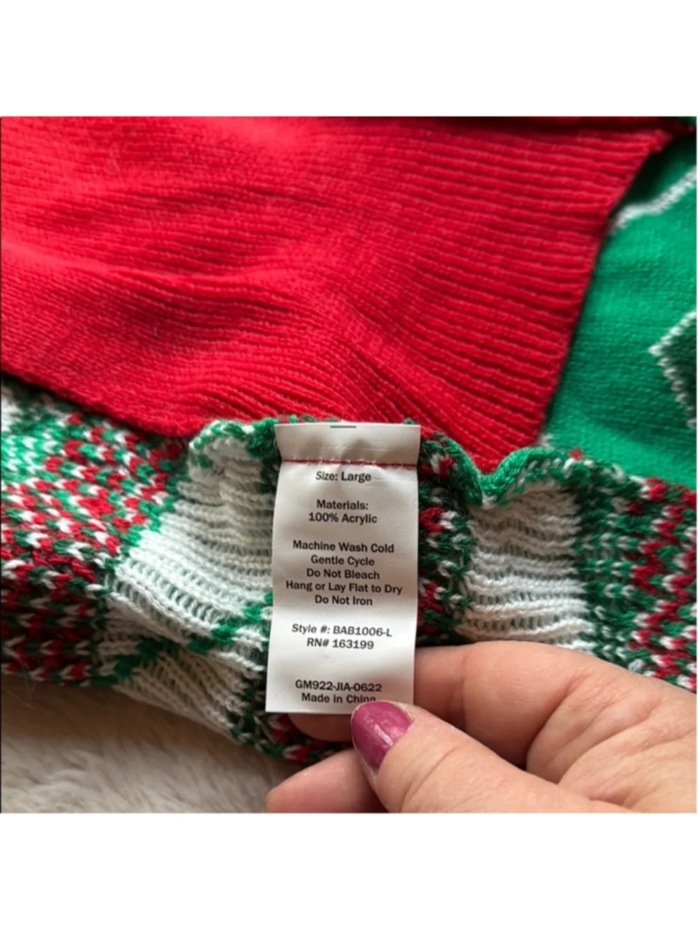 Boots & Barkley Festive Dog Sweater Green Red Size Large